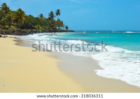 Beautiful tropical beach on a small remote Great Corn Island in the Caribbean Sea, Nicaragua. Nature and landscapes of Central America