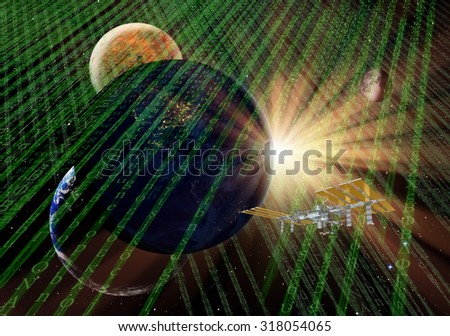 Digital program code with a earth globe background "Elements of this image furnished by NASA "