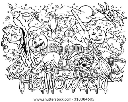 October 31 , Doodle drawn on Halloween, invitation flyer
