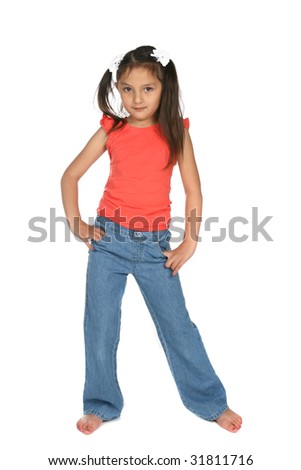 cute girl with ponytails and hands on her hips