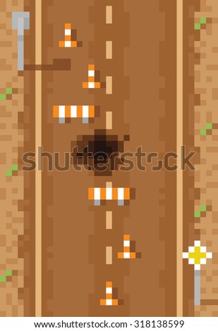 road accident - retro pixel art vector illustration brown