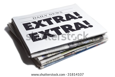 Extra Extra newspaper isolated on white background Royalty-Free Stock Photo #31814107