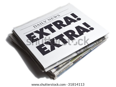 Extra Extra newspaper isolated on white background Royalty-Free Stock Photo #31814113