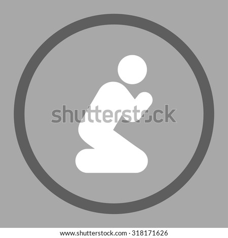 Pray vector icon. This rounded flat symbol is drawn with dark gray and white colors on a silver background.