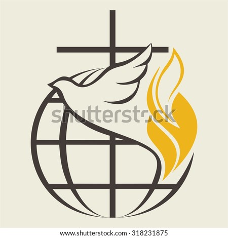 Globe, holy spirit, dove, cross, flame, Pentecost Royalty-Free Stock Photo #318231875