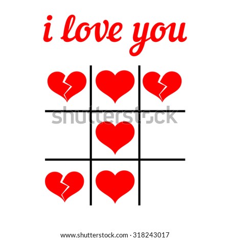i love you. vector card. heart cross toe with broken heart. valentine's day