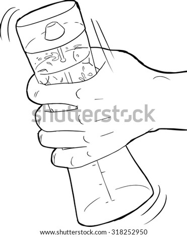 Outlined hand shaking a salad dressing mixer