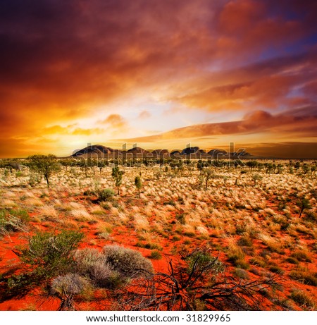 Sunset over a central Australian landscape Royalty-Free Stock Photo #31829965