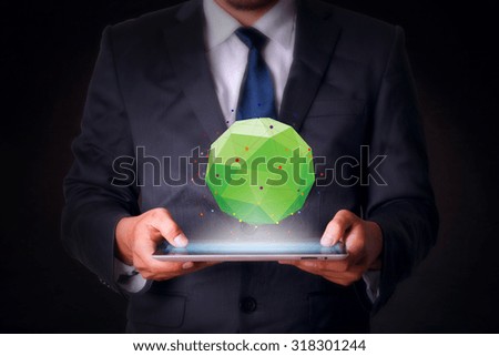 Green polygon with tablet computer business technology 