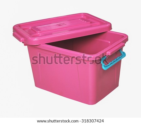 pink plastic box isolated on white Royalty-Free Stock Photo #318307424