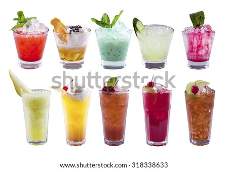 Set of alcoholic cocktails isolated on white background Royalty-Free Stock Photo #318338633