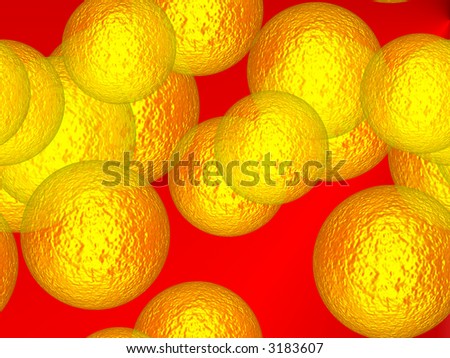 Bright Yellow Textured Globes On Red Background