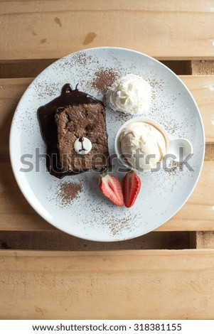 Brownies cake and  Ice cream with cartoon concept