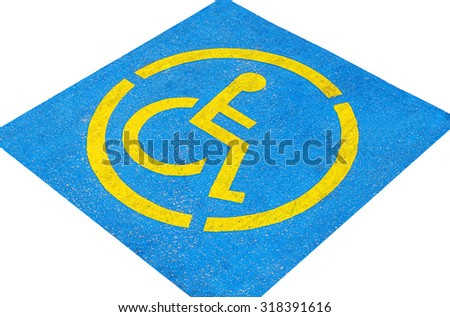 Handicap parking sign on asphalt, persons with disabilities isolated on white
