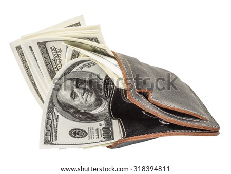 Men's wallet with banknotes isolated on white background