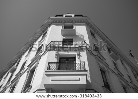 Black and white photography facade balcony building architecture