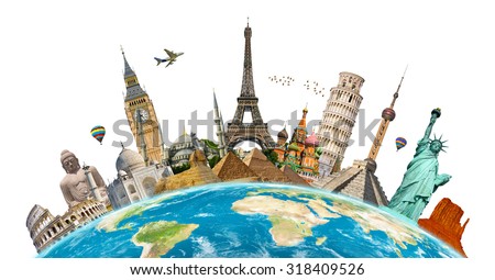 Famous monuments of the world grouped together on planet Earth Royalty-Free Stock Photo #318409526