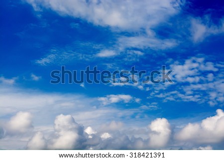 blue sky with cloud as a natural background, summer season in Thailand