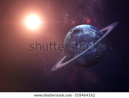The Uranus with moons shot from space showing all they beauty. Extremely detailed image, including elements furnished by NASA. Other orientations and planets available.