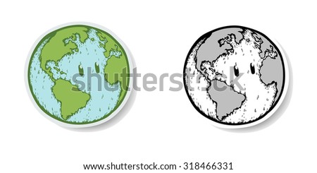 Earth icon cartoon . Vector hand-drawn. Earth icon in doodles style.