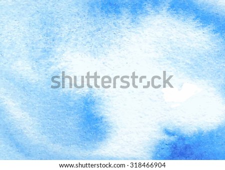 Wash brush painted paper vector texture. Blue white watercolor hand drawn illustration. Abstract smudges water background. Artistic design element for decoration, scrapbook, template, cover, print