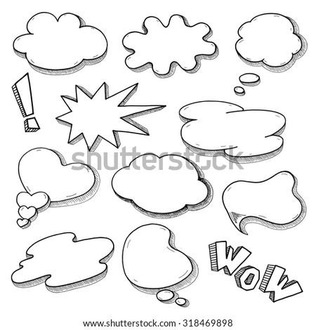 Pop art Comic Speech bubbles Set, Sketchy graphic word balloons isolated on white background - vector illustration.
