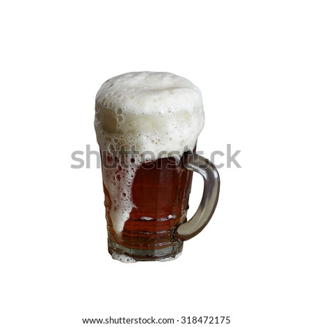 Big glass mug of beer with foam isolated on square white background