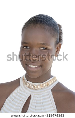 Portrait of an Afro beauty wearing a bun, isolated, natural light