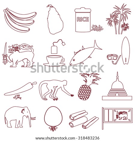 Sri-lanka country symbols outline icons set eps10