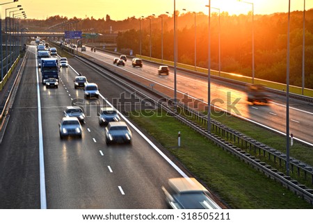 Four lane controlled-access highway in Poland.
 Royalty-Free Stock Photo #318505211