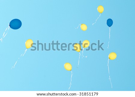 Colored balloons on the blue sky background