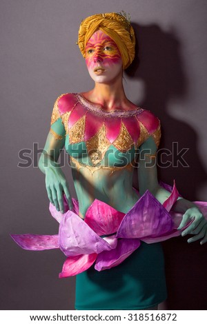 photos of girls in body art flower - Lily