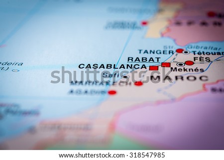 Map view of Casablanca, Morocco. (vignette)
