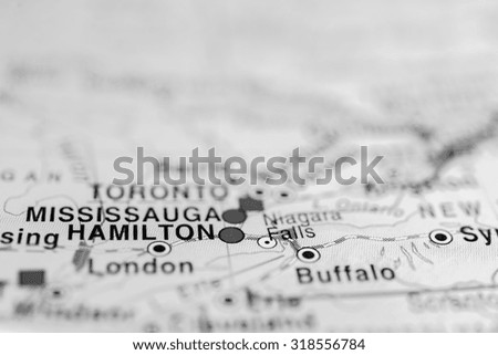 Map view of Hamilton, Canada.