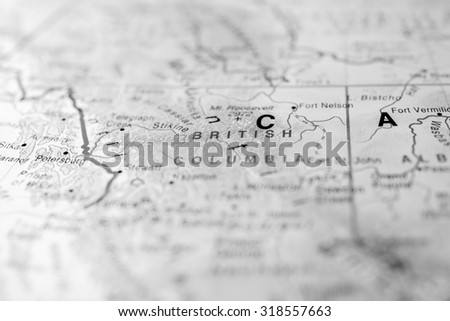 Map view of British Columbia, Canada.