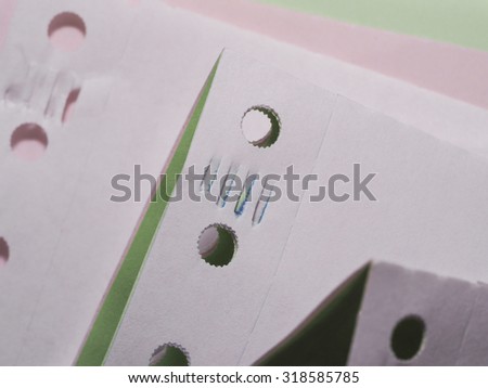 Stock Photo : Gibb or Holes beside the continuous paper, Several Colors of Carbonless paper, Carbonless Continuous Paper