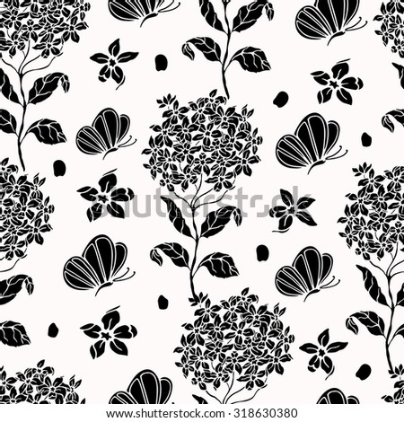 Seamless floral background with butterflies.