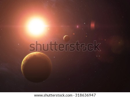 The Venus and Mercury shot from space showing all they beauty. Extremely detailed image, including elements furnished by NASA. Other orientations and planets available.