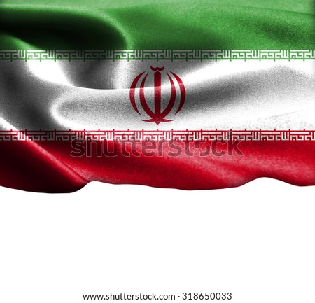 Iran flag on smooth silk texture Space for Text