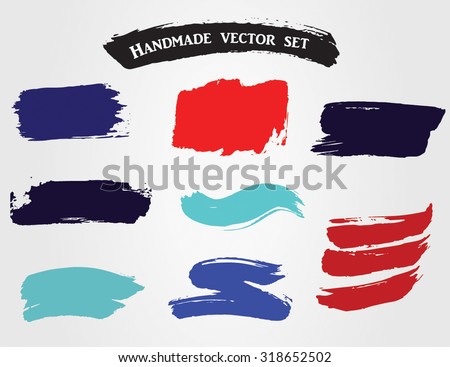 Handmade colorful red and blue grunge vector set of ink splotches Royalty-Free Stock Photo #318652502