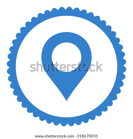 Map Marker round stamp icon. This flat vector symbol is drawn with cobalt color on a white background.