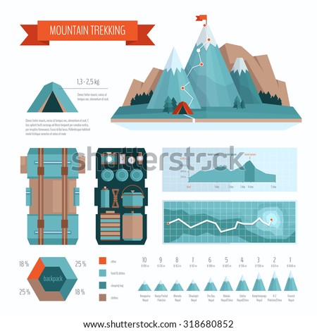 Mountain trekking and hiking infographics