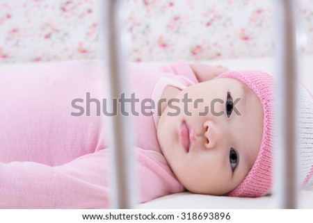 Cute Baby in baby  sleeping in Baby crib,vintage and soft picture style