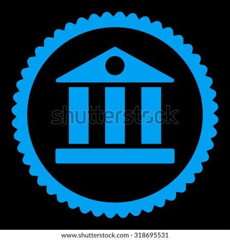 Bank round stamp icon. This flat vector symbol is drawn with blue color on a black background.