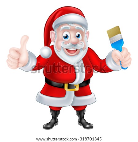 Christmas cartoon Santa Claus holding a paint brush and giving a thumbs up