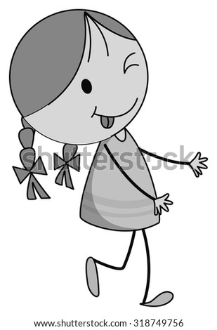 Smiling girl in black and white illustration