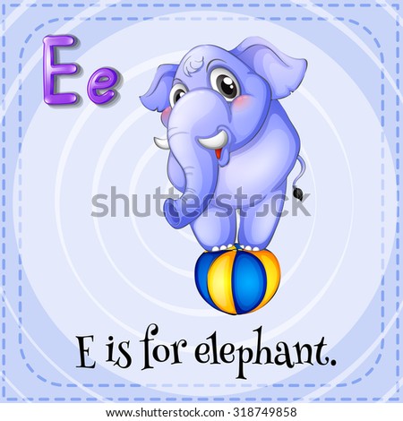 Flashcard of E is for elephant illustration