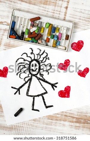 photo of colorful drawing: girl and hearts