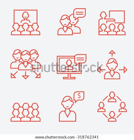 Teamwork and communication icons, thin line style, flat design Royalty-Free Stock Photo #318762341