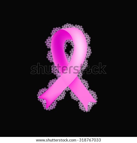 Ribbon Breast Cancer. Lace. Vector illustration on a black background.